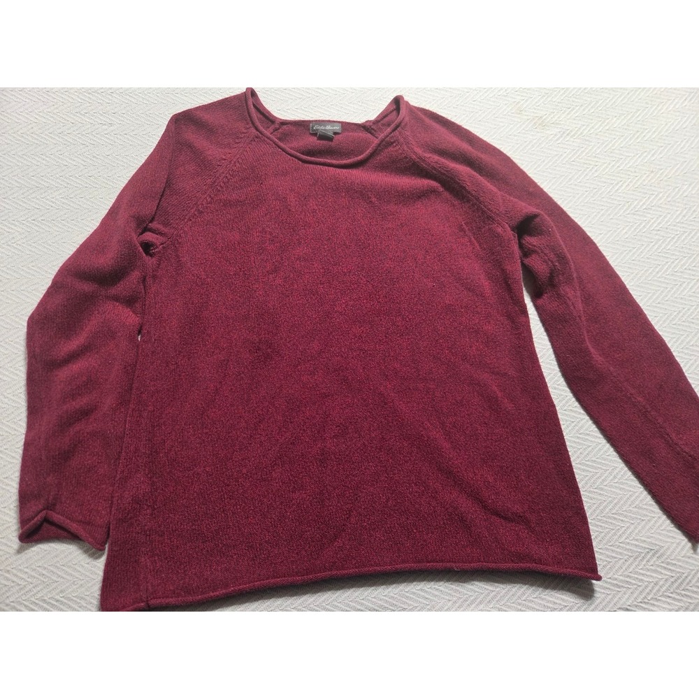 Eddie Bauer Women M Burgundy Cotton Blend Raglan Pullover Knit Sweater